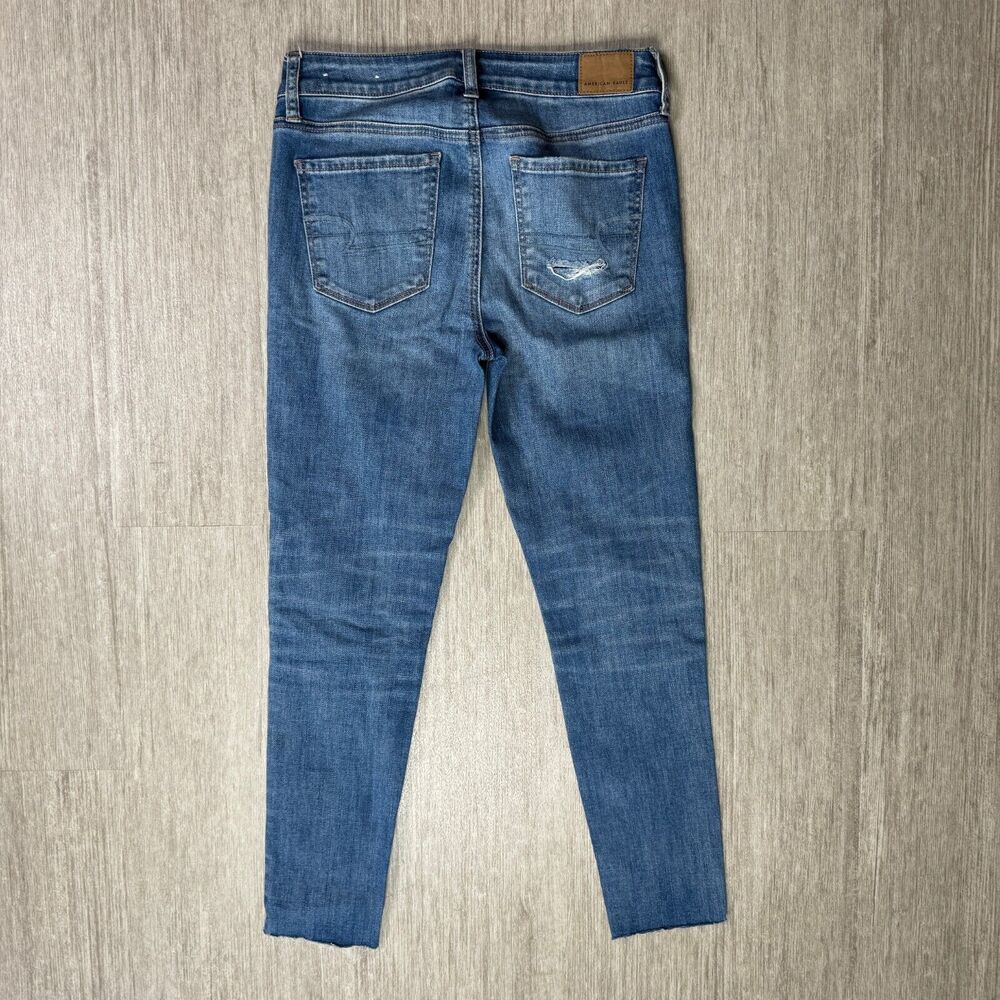 American Eagle Hi Rise Jegging Cropped Jeans Womens 4 Distressed Stretch Denim - Picture 2 of 11